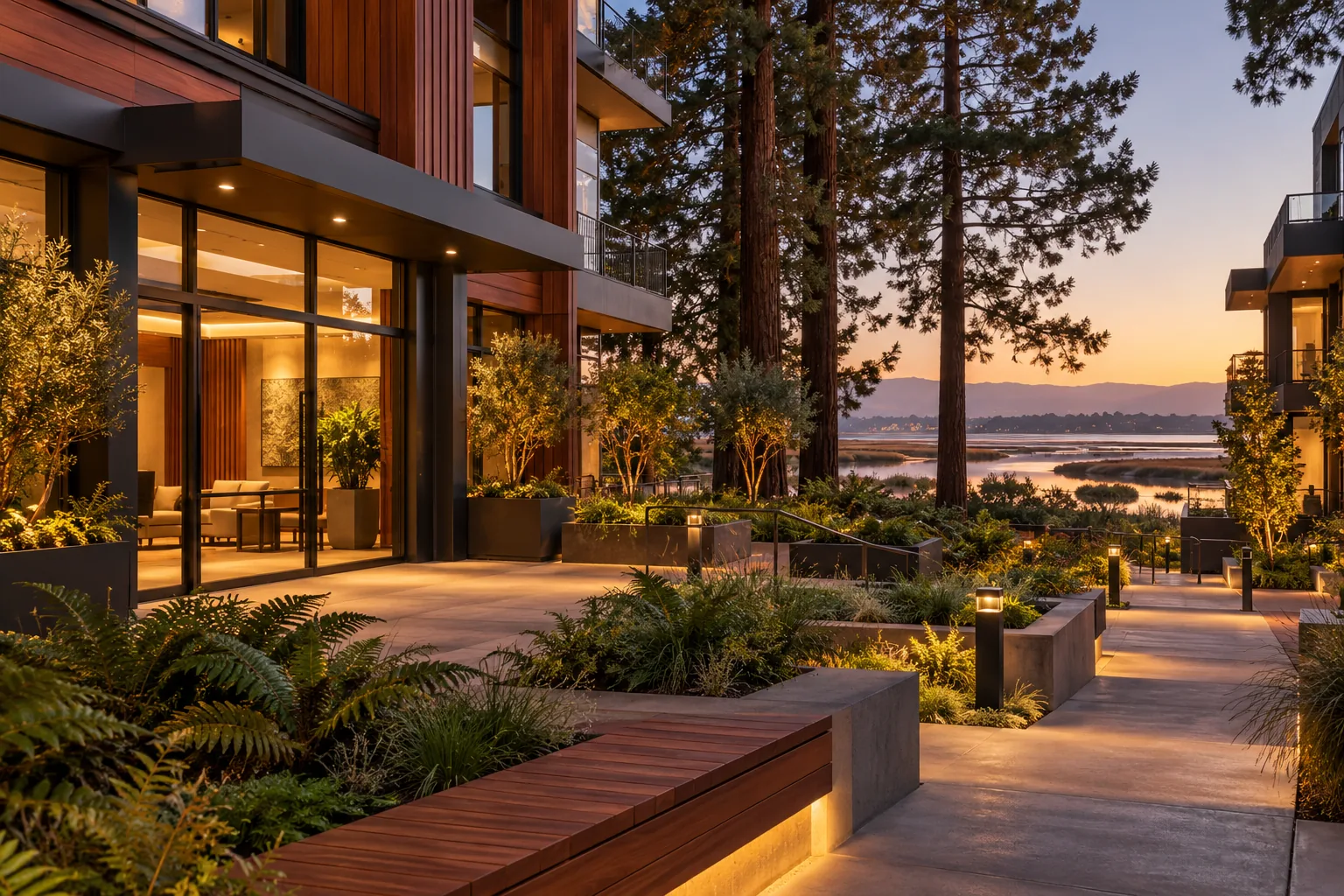 Apartment community courtyard in Redwood City