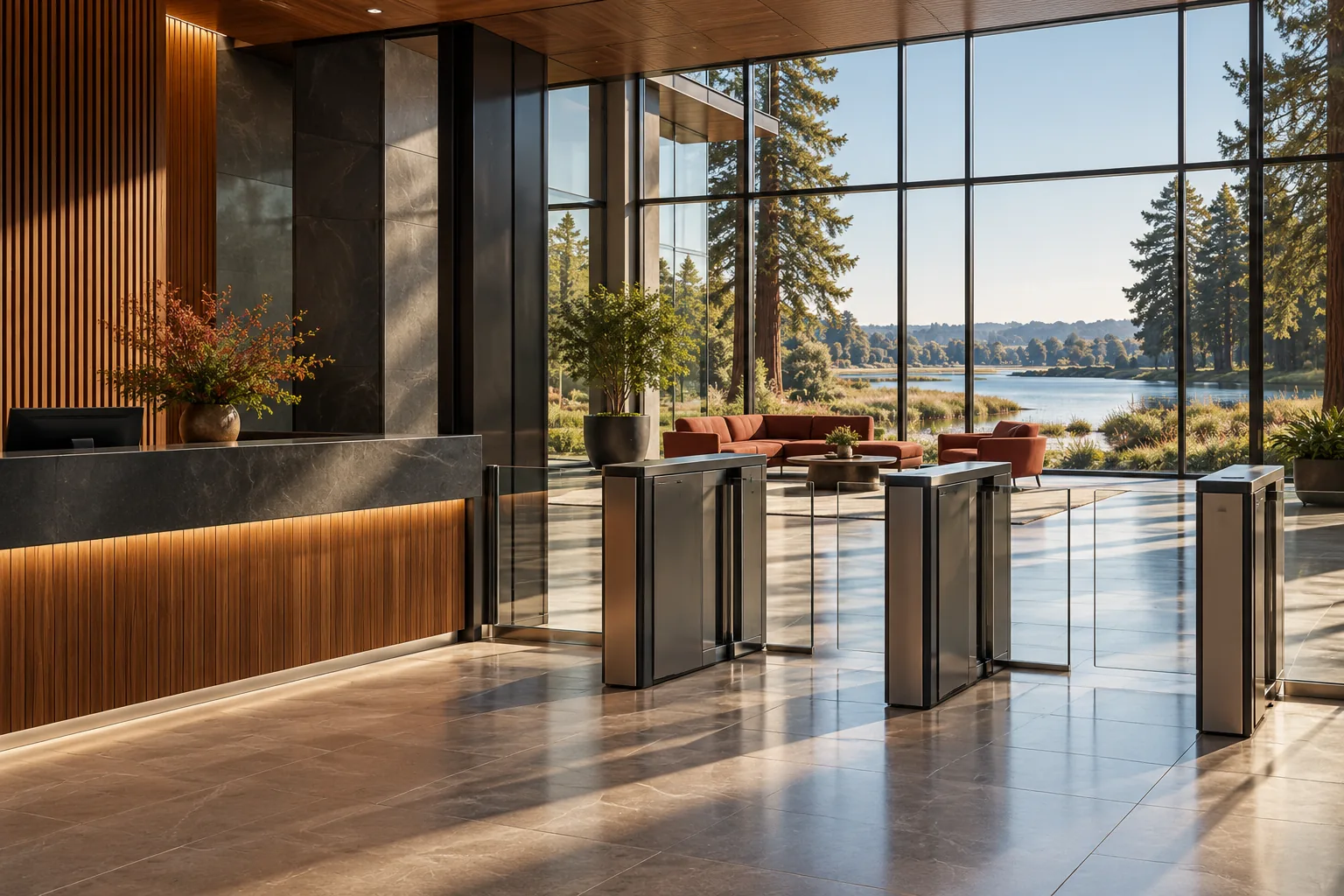 Secure commercial lobby in Redwood City